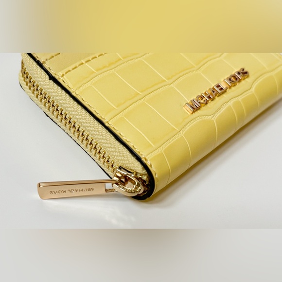 Michael Kors Jet Set Travel Card Case Wallet Exotic Embossed Yellow - Picture 10 of 10